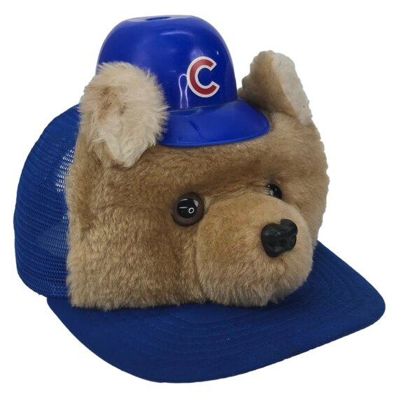 Chicago Cubs Hat with Plush Bear Face & Mini Helmet Snapback Cap Novelty Mascot - Picture 1 of 8